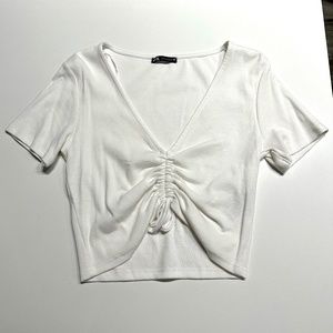 White cropped and sinched tee, Size L, H&M